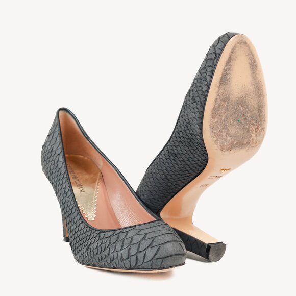 Emporio Armani Snake Stamped Grey Leather Pumps - Picture 4 of 9